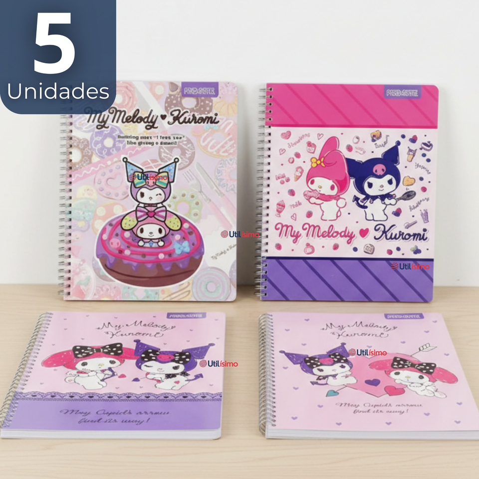 Pack 5 Cuadernos Universitario My Melody & Kuromi Proarte 7mm 100 Hojas Diseños Surtidos