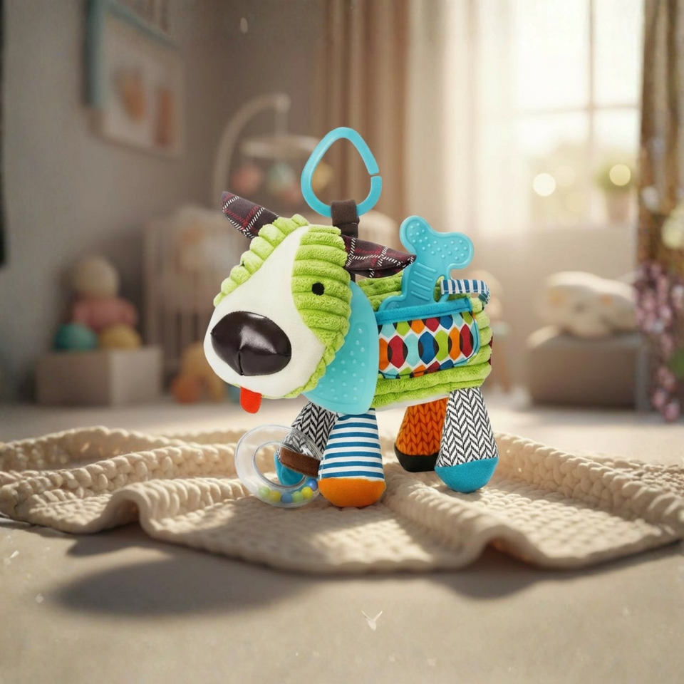 Juguete Peluche Animales Sensorial Con Mordedor Y Sonajero Diseño Perrito Niña y Niño