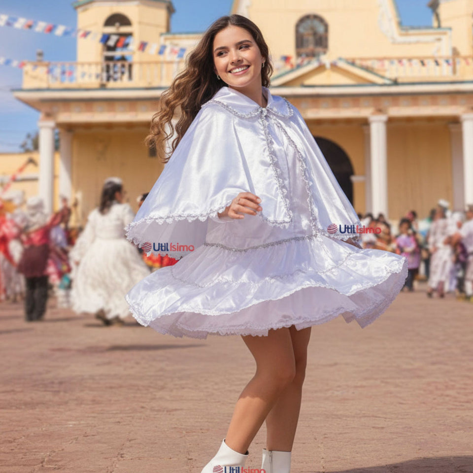 Traje Tirana Diablada Blanco 3 Piezas Mujer Baile Típico Fiestas Patrias