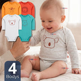Pack 4 Bodys Manga Larga 100% Algodón Tedmimak Sweet Nature Bebé Niño
