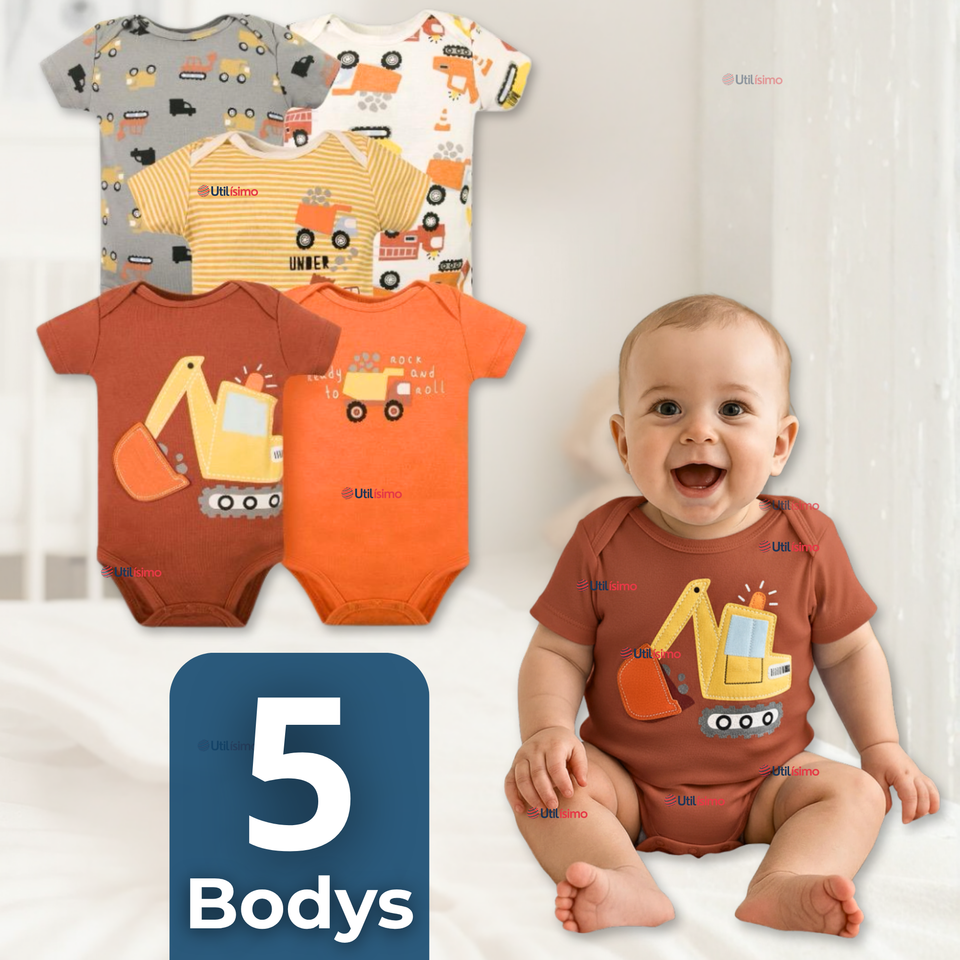 Pack 5 Bodys Niño Manga Corta Tedmimak 100% Algodón Building Adventures