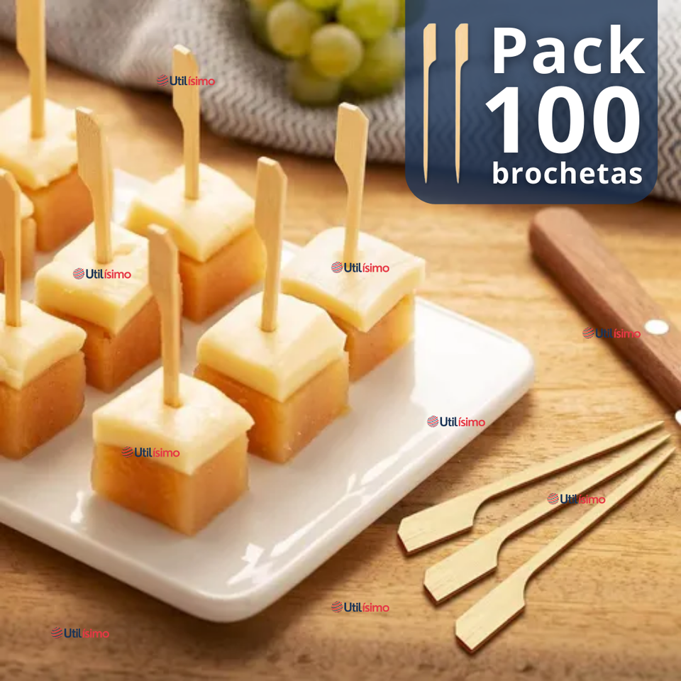 Pack 100 Piezas Brochetas De Bambú Bandera Cóctel 10cm