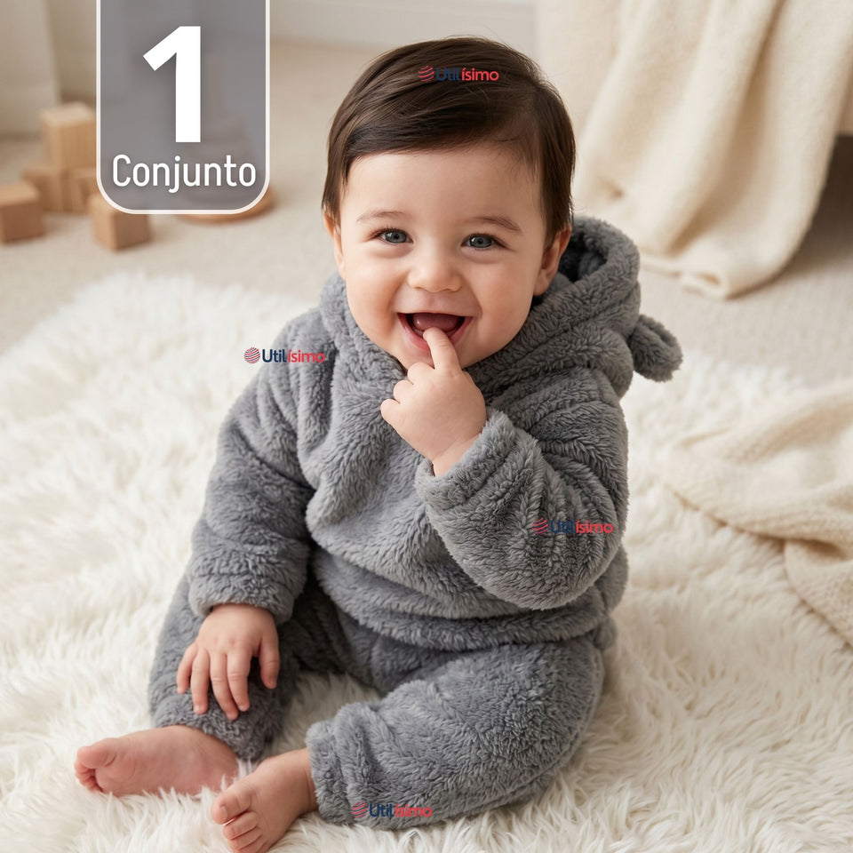 Buzo Polerón Conjunto Polar Niño Niña Con Capucha Gris