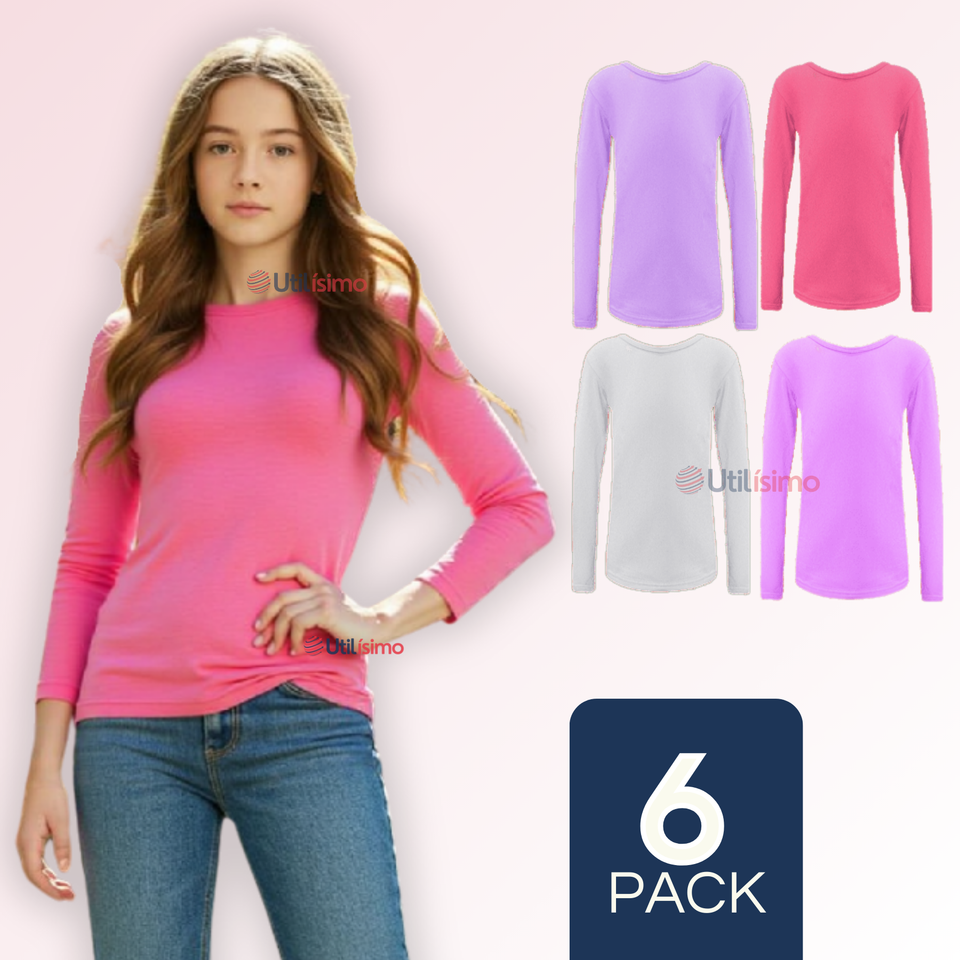 Pack 6 Camiseta cuello Redondo Polar Niña juvenil Colores Surtidos