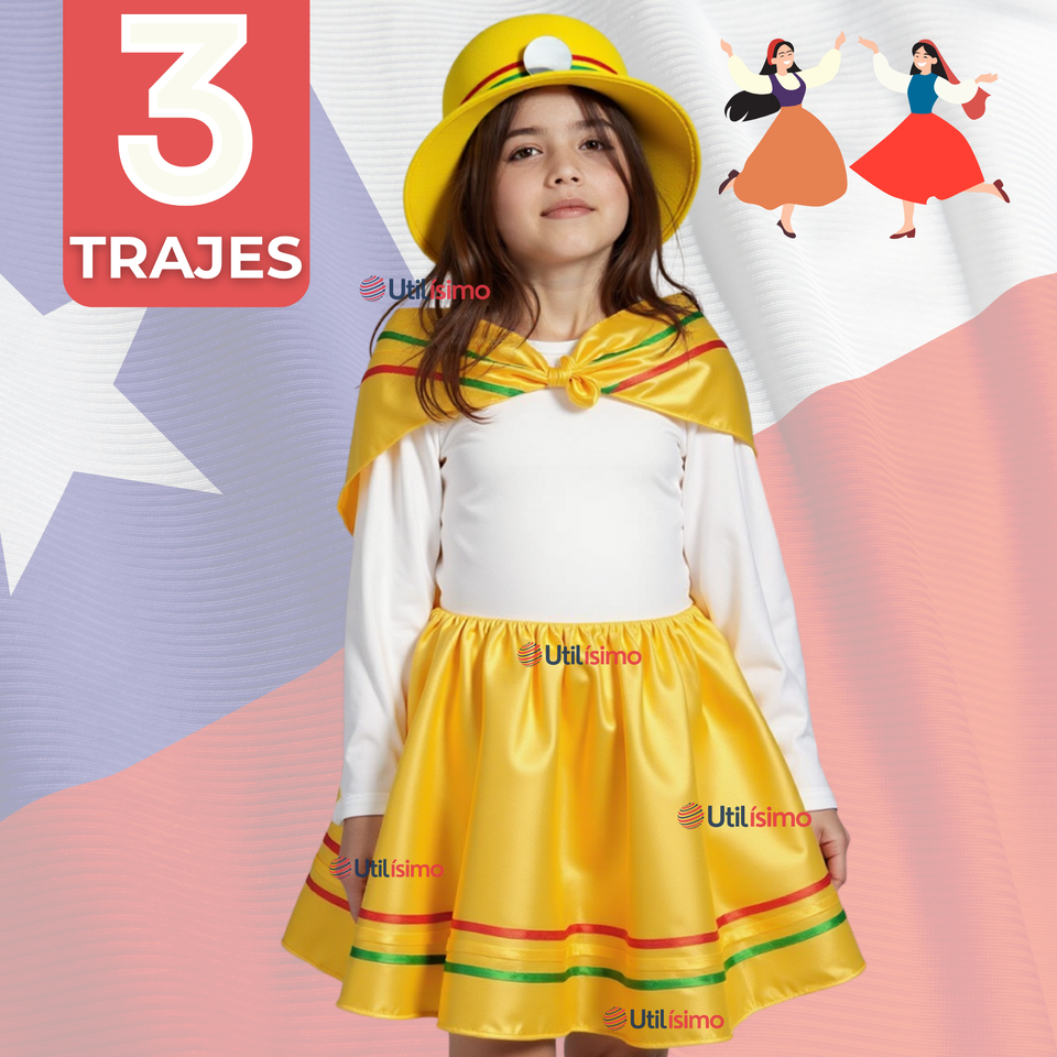 Pack 3 Traje Nortino Niña 3 Piezas Niña Fiestas Patrias Baile Nortino