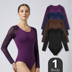 Body Cuello Redondo Manga Larga Con Encaje Bambú Mujer Colores Surtidos