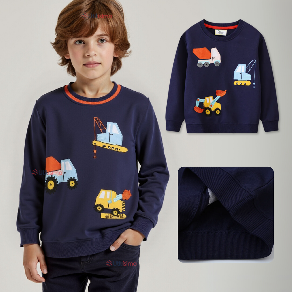 Polerón Algodón Cuello Redondo Niño Azul Grúa