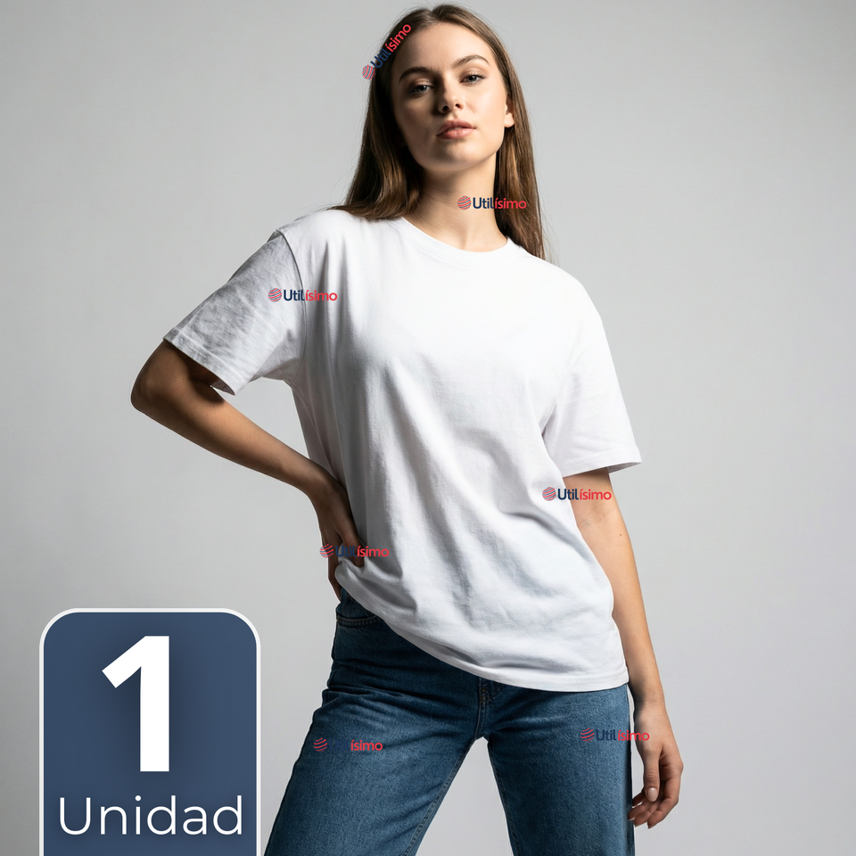 Camiseta Polera 100% Algodón Básica Lisa Elástica Mujer Blanco