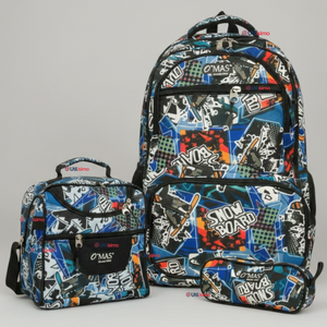 Mochila Escolar Bolso Con Estuche + Lonchera 45Cm Tela Oxford Niño Snowboard