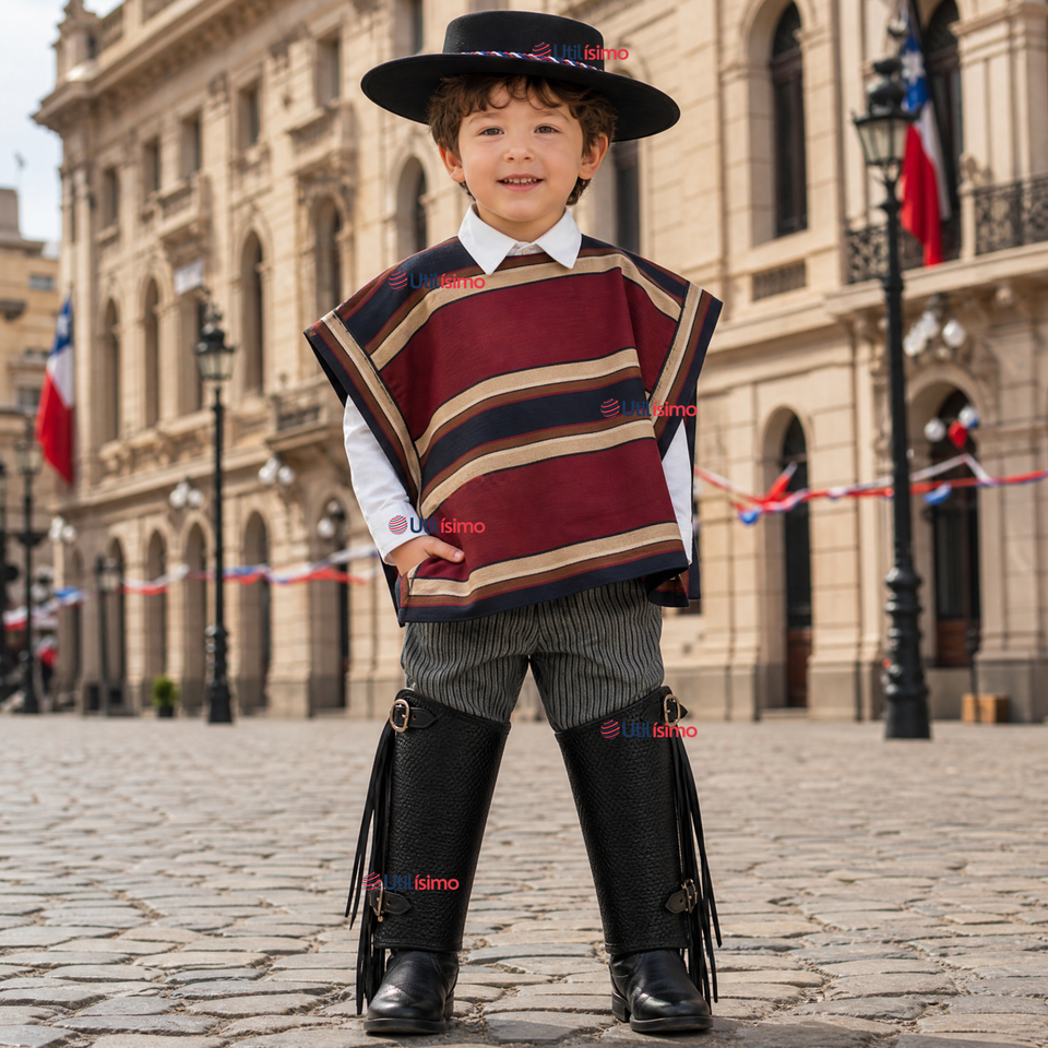 Traje Huaso Típico Completo 5 Piezas Niño Fiestas Patrias