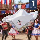 Pañuelo Cueca Bordado Viva Chile Con Encaje 44x44cm