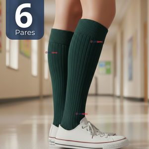 Pack 6 Calcetínes Escolares Largo Acrílico Verde Niñas Juvenil