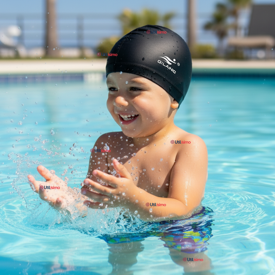 Gorro Natación Baño Poliuretano Color Negro 12 Años En Adelante
