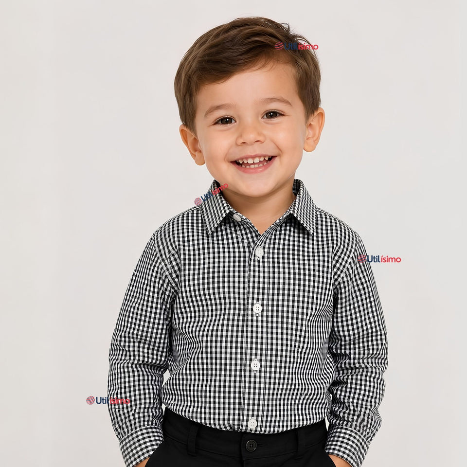 Camisa Cuadrille Niño Azul Clásica Regular Fit Manga Larga
