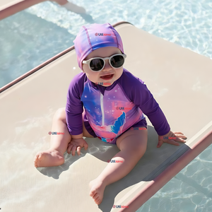 Traje De Baño Enterito Manga Larga con Cremallera y Gorro Bebe Niña Purple Mermaid