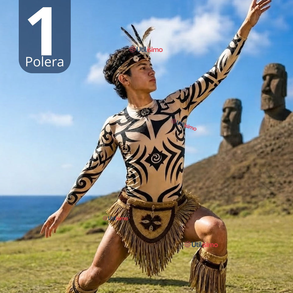 Polera Diseño Tattoo Juvenil Rapa Nui Estilo Pascuense Traje Danza