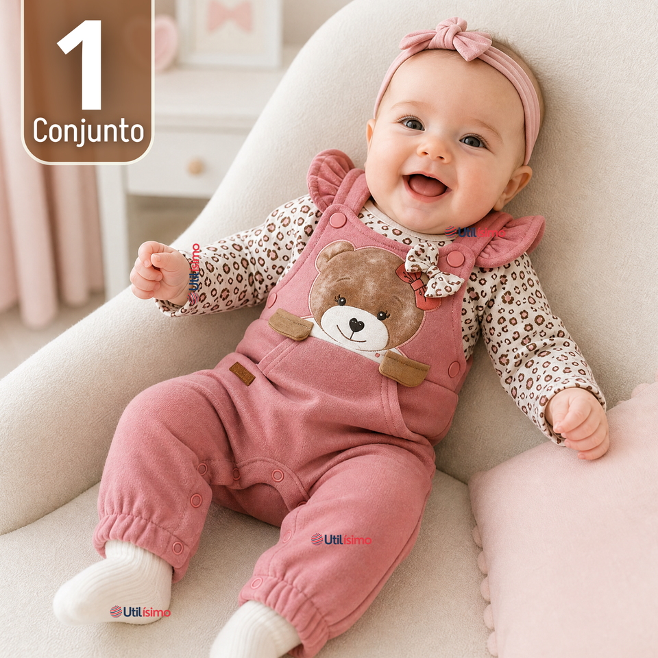 Conjunto 2 Piezas Jardinera Polera Manga Larga 100% Algodón Tedmimak Bebé Niña Jumper