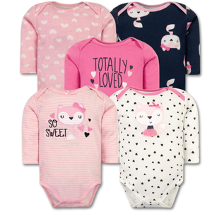 Pack 5 Bodys Bebé Niña Manga Larga Tedmimak 100% Algodón