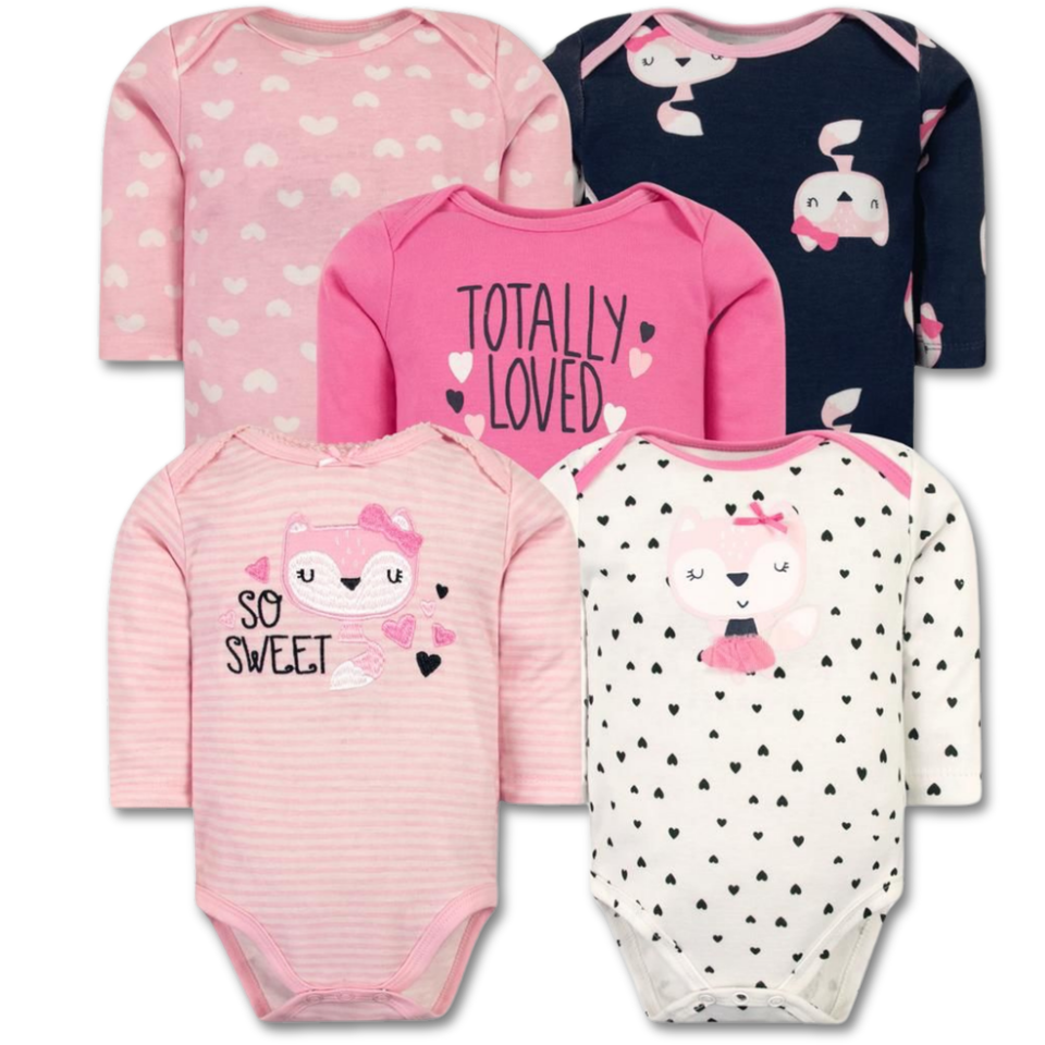 Pack 5 Bodys Bebé Niña Manga Larga Tedmimak 100% Algodón