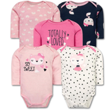 Pack 5 Bodys Bebé Niña Manga Larga Tedmimak 100% Algodón