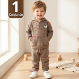 Conjunto 2 Piezas Buzo Pantalón Y Polerón Con Capucha Beige Dinosaurio Niño