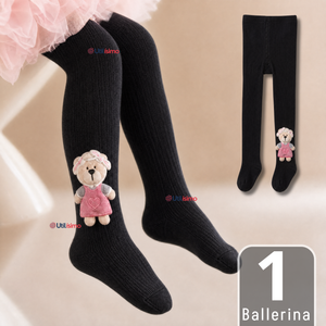 Panty 3D Osito Negro Tejida Niña Ballerina 78% Algodón Premium