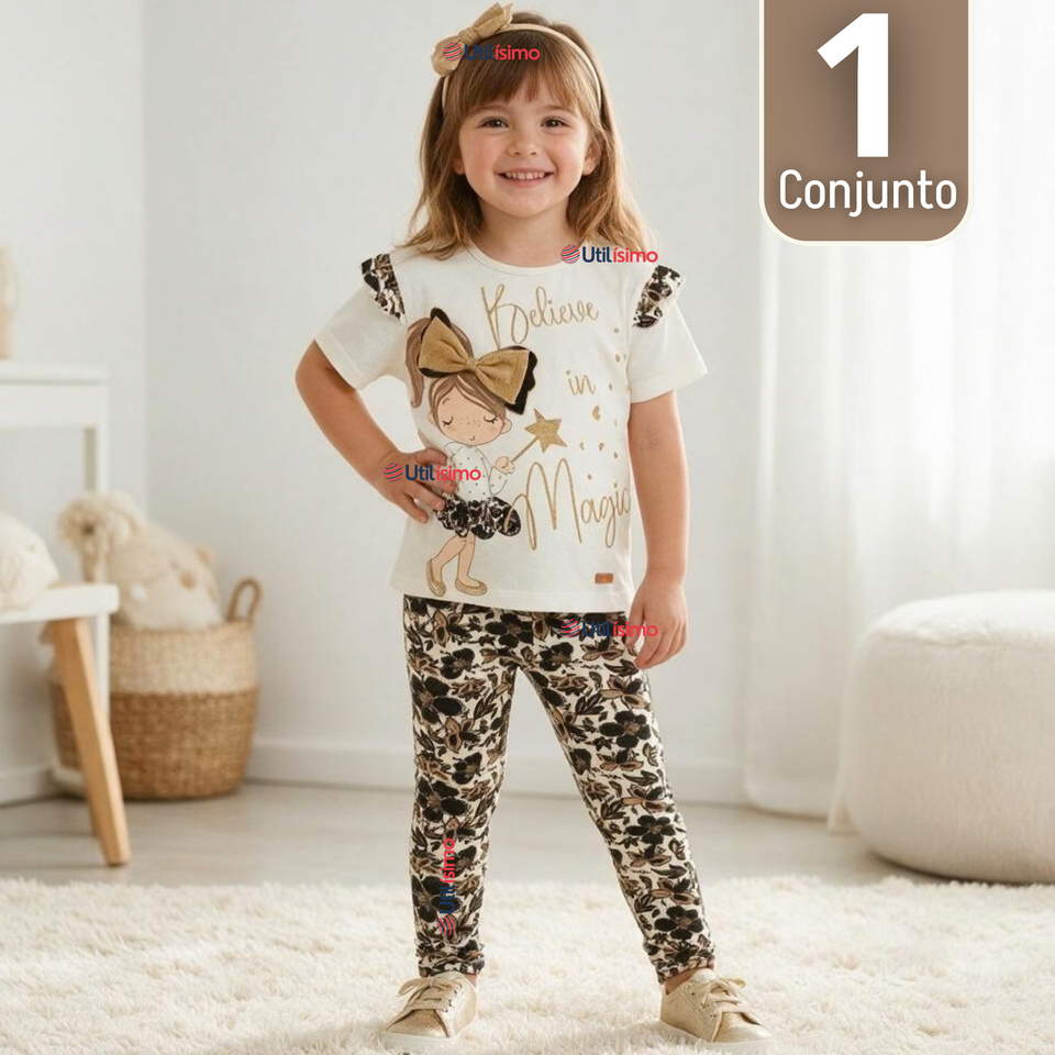 Conjunto 2 Piezas Camiseta y Pantalón 100% Algodón Niña Tedmimak Golden Magic