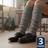 Pack 3 Polainas Escolares Invierno Abrigadoras Juvenil Gris Acrílico