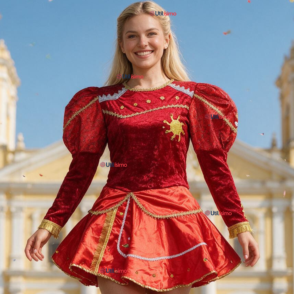 Traje Caporal Típico 2 Piezas Rojo Mujer Fiestas Patrias
