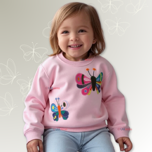 Polerón Cuello Redondo Niña Rosado Mariposa