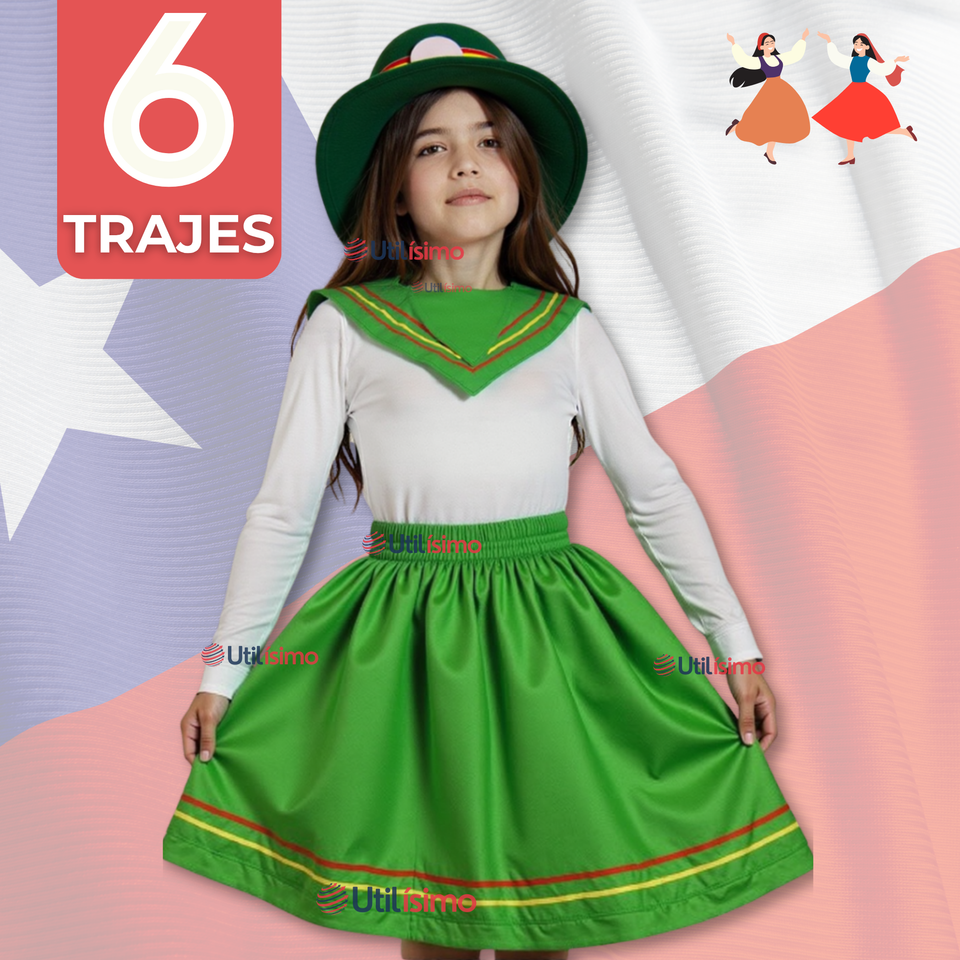 Pack 6 Traje Nortino Niña 3 Piezas Niña Fiestas Patrias Baile Nortino