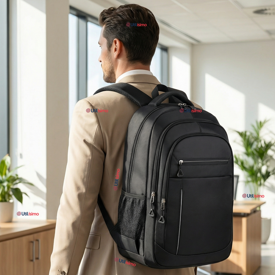 Mochila Ejecutiva Oficina Notebook Impermeable Resistente 47cm Negro 23L