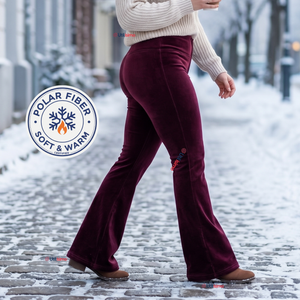 Pantalón Cotelé Palazzo Polar Con Chiporro Elasticado Térmico Burdeo