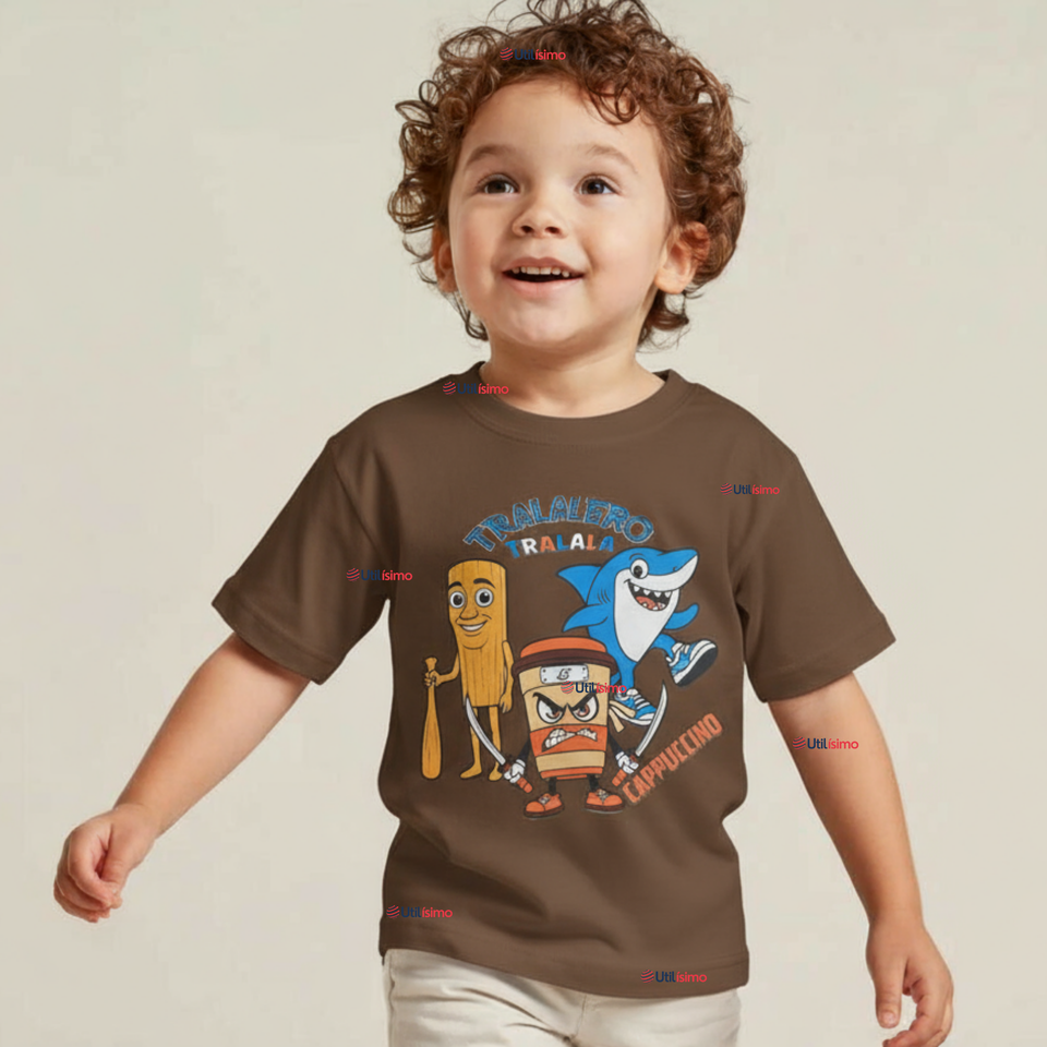 Polera Brainrots 100% Algodón Manga Corta Niño Tralalero Marrón
