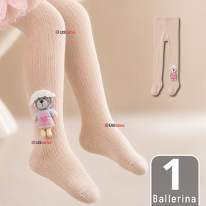Panty 3D Osito Beige Tejida Niña Ballerina 78% Algodón Premium