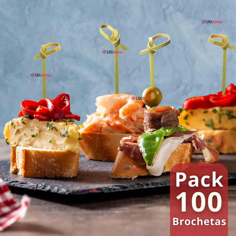 Pack 100 Piezas Brochetas De Bambú Cóctel Aperitivo 12cm