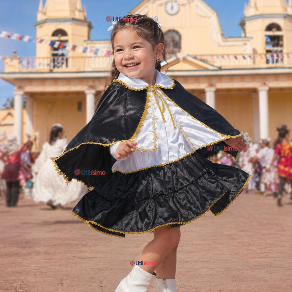 Traje Tirana Diablada Negro 3 Piezas Niña Baile Típico Fiestas Patrias