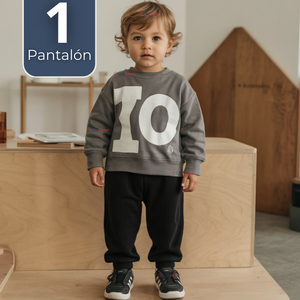 Buzo Solo Pantalón Bebé Niño Forrado en Polar Negro