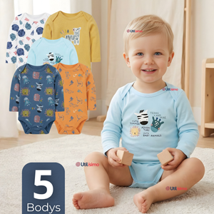 Pack 5 Bodys Manga Larga 100% Algodón Bebé Niño Friendly Safari