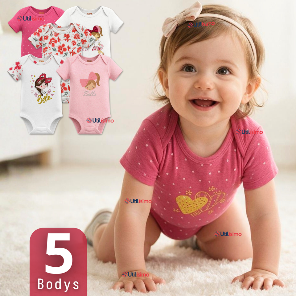 Pack 5 Bodys Manga Corta %100 Algodón Tedmimak Niña Lovely Bella