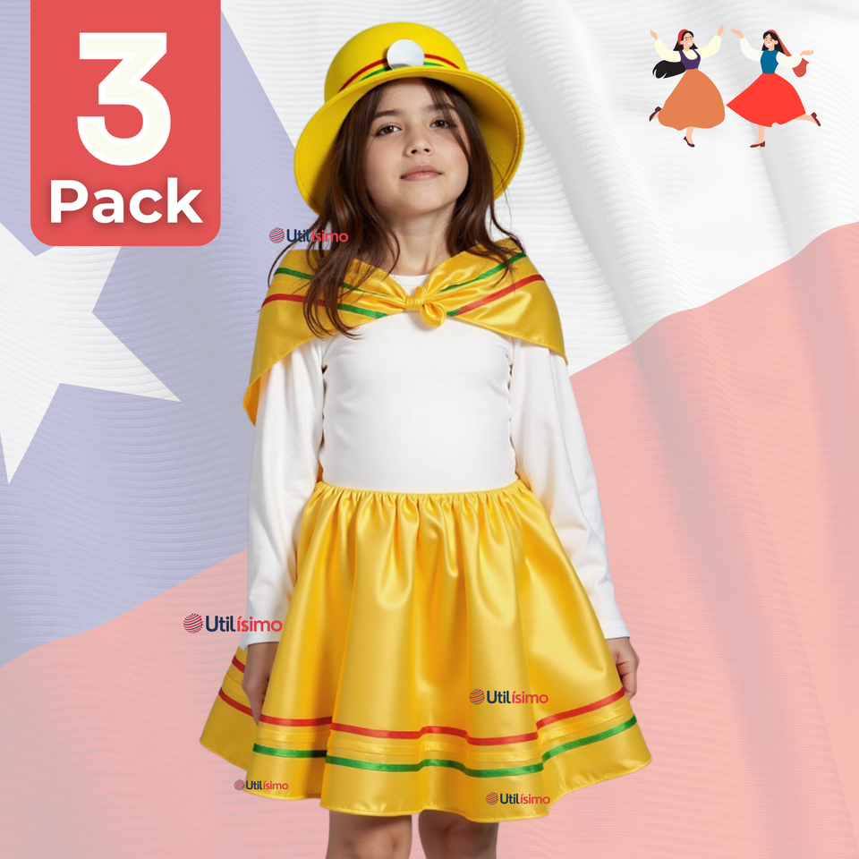 Pack 3 Traje Nortino Niña 4 Piezas Niña Fiestas Patrias Baile Nortino