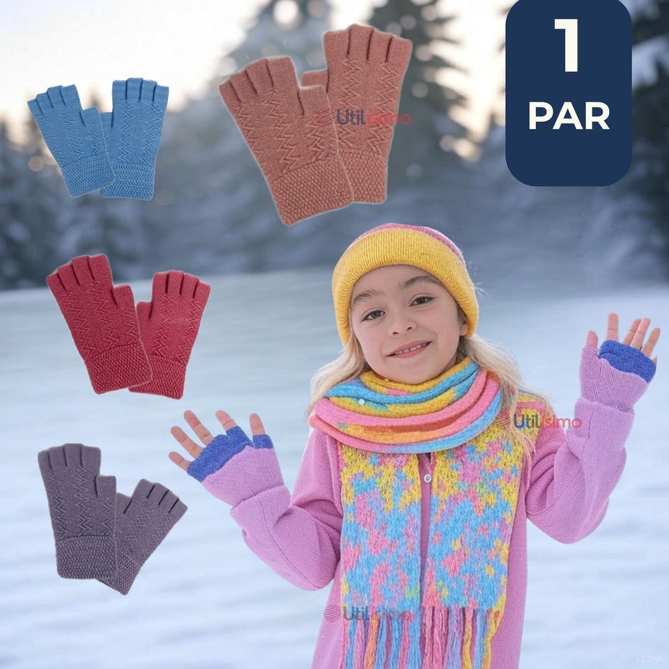 Guantes 16CM Lana Acrílica Dedos Medio Niña Liso Colores Surtidos