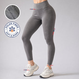 Calza Acanalada Cotelé Polar Con Chiporro Térmica Mujer Elásticada Gris Melange