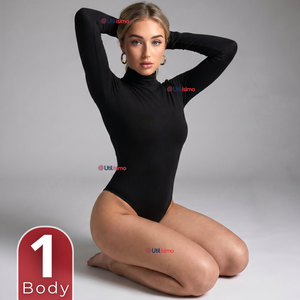 Body Manga Larga Bambú Cuello Alto Beatle Mujer Negro