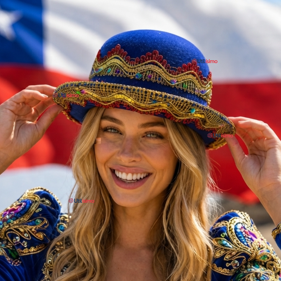 Sombrero Gorro Caporal Mujer Fiestas Patrias Azul Baile Típico