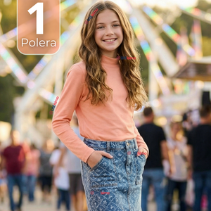 Polera Camiseta Bambú Salmón Cuello Beatle Primera Capa  Manga Larga Niña