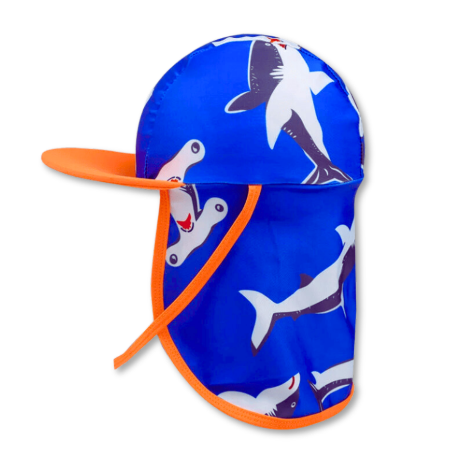 Gorro para el Sol con Solapas Protección UV Niños de 1 a 10 Años  Azul Tiburones