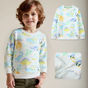 Polerón Algodón Cuello Redondo Niño Blanco Dinosaurio