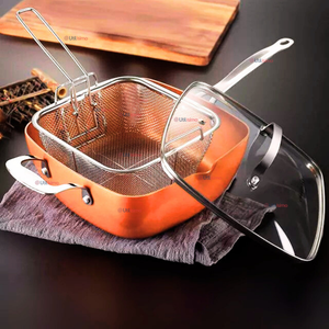 Sartén Antiadherente De Cobre Multiuso 3 en 1 Aceite Profundo Cesta Para Freír Vaporera