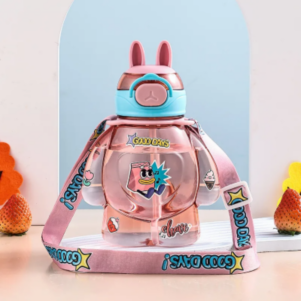 Botella Plástica 650ML Con Correa Y Orejitas Estilo Kawai Sin BPA Niños